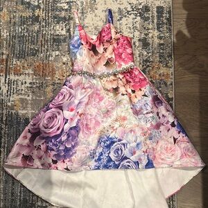 Rare Editions Pink and Purple High-Low Prom Dress